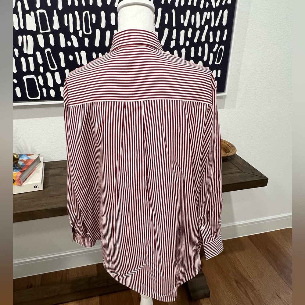 NWOT Spanx Poplin Oversized Long Sleeve Button Down - Burgundy/White Stripe - XL - Picture 2 of 6